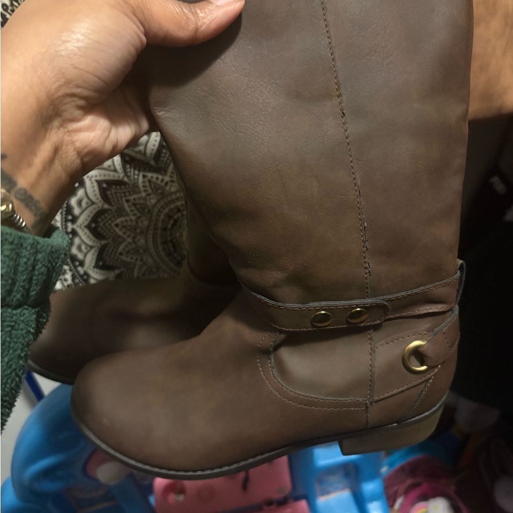 Brown Leather Boots with Strap Detail